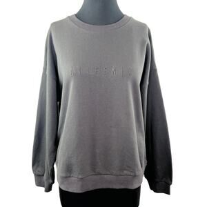 NEW AllFenix Charcoal Dark Grey Long Sleeve Spellout Pullover All Crew Sweater M